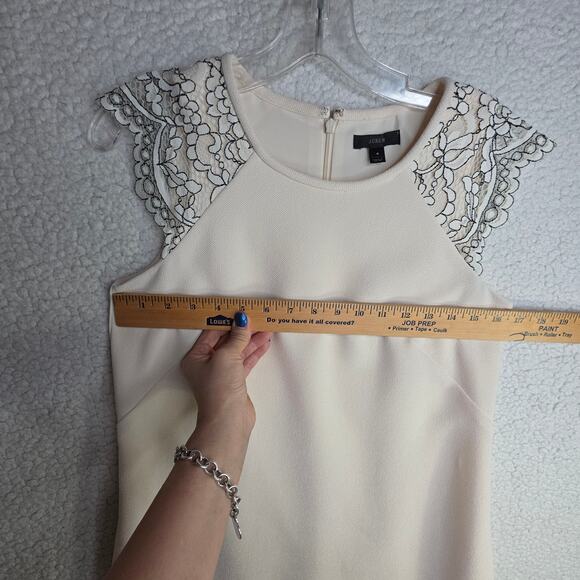 J. CREW sz4 WinterWhite w Lace Cap sleeve Dress. Classy. Weddings Events Careers - Picture 7 of 16